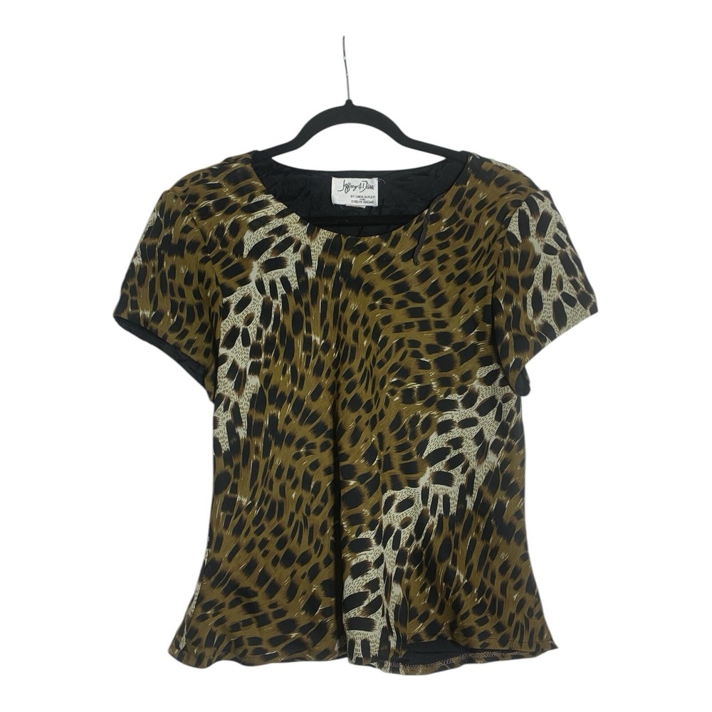 Vintage Jeffrey And Dara Blouse Animal Print USA Shoulder Pads Size 12